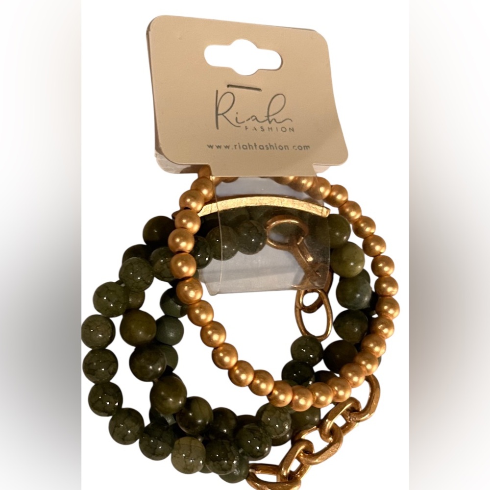 Rialto Gold and Green Stackable Bracelet Set
